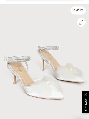 Lelanee White Satin Rhinestone Bow Ankle Strap Pumps